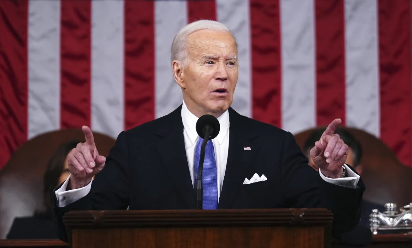 President Joe Biden delivers the State of the Union address to a joint session of Congress at the Capitol on March 7. (Shawn Thew / Pool via AP)